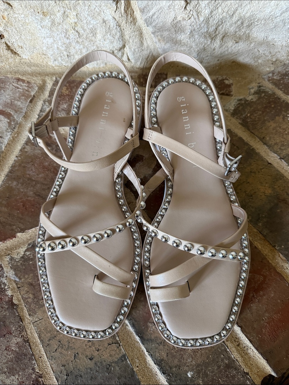 Gianni Bini Beige Studded Platform Sandals - Picture 4 of 8